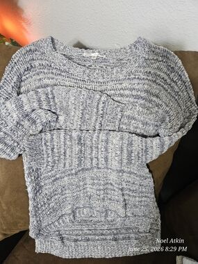 VINTAGE!! Say What? Blue and White Marled Crew Neck Sweater